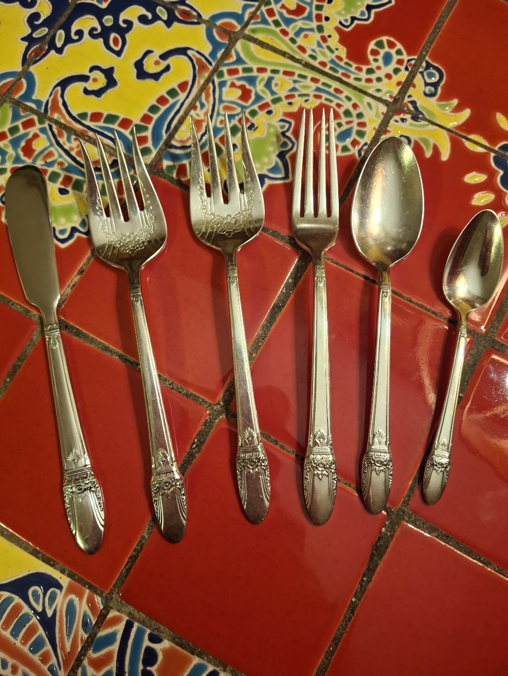 First Love Silverplate 6 Pcs 1937 Art Deco No Mono Youth Set Demi Chip Beef Fork